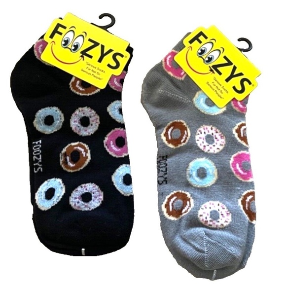 Foozys Women's Ankle Socks: 2 Pair Set; Doughnuts; Black/Gray; Women's Size 9-11 - Picture 1 of 2